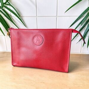 Francois Marot Paris Red Lizard Embossed Leather Clutch Bag France Vintage